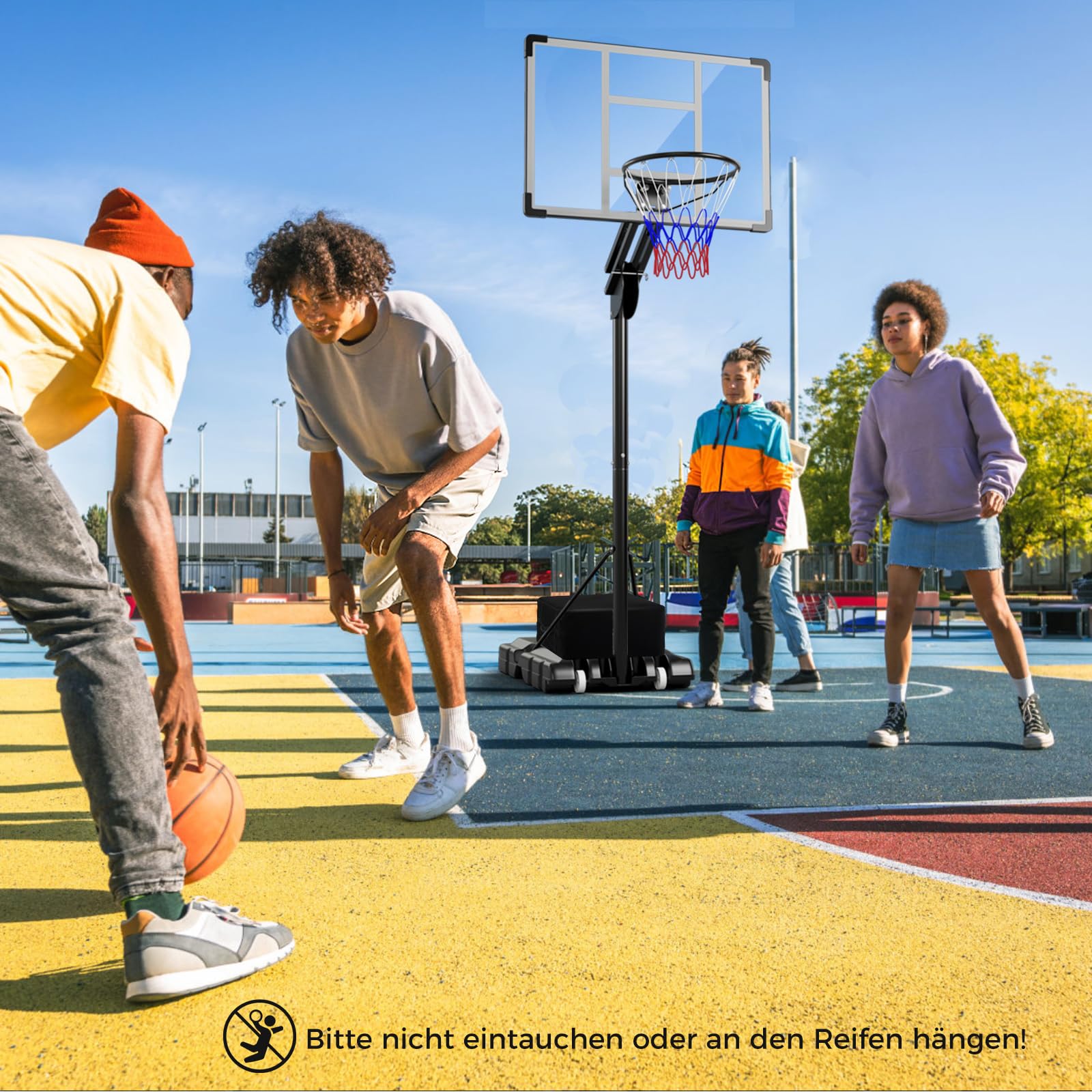 GOPLUS Basketballkorb Outdoor, Korbhöhe 149-305cm verstellbar, Basketball Korb mit Rückwand, Basketball Ständer tragbar mit Rollen, Basketball Hoop für Kinder Jugendliche Erwachsene