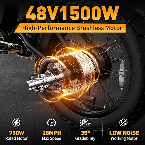 Miniatura 2 de Electric Bike for AdultsElectric Mountain Bike 1008W Brushless Motor 624Wh Removable Battery, 28MPH 20" Fat Tire Electric Bike