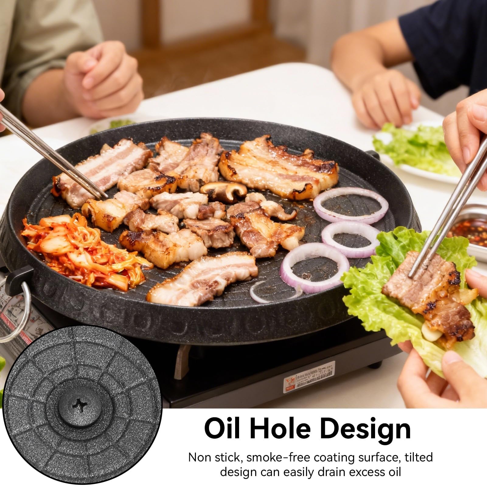 HERCHR Gril Antiadhésif Pour Barbecue Coréen, Poêle à griller pour barbecue de style coréen,plaque de gril avec surface enduite Maifan pour dessus de cuisinière, grillades intérieures et extérieures