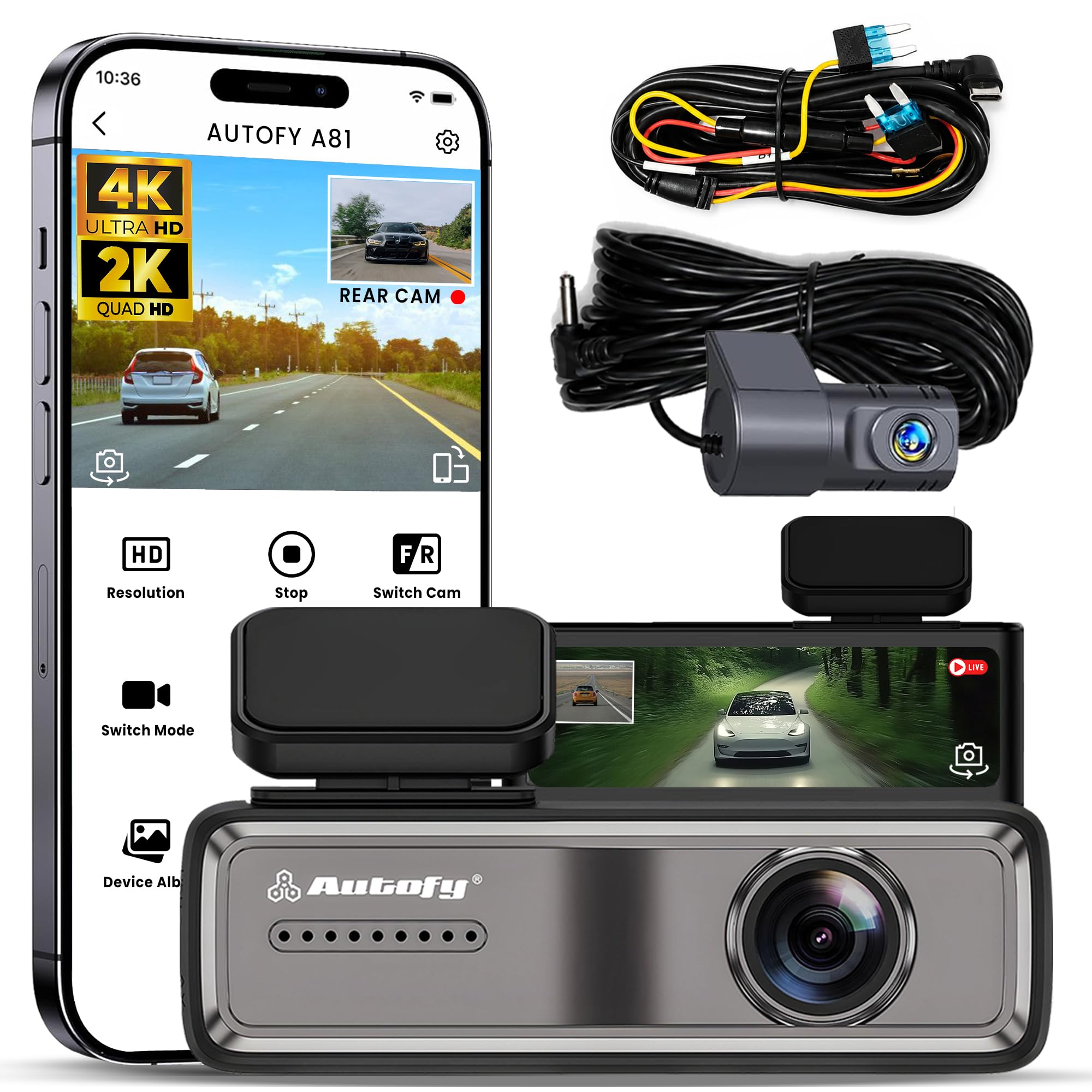 Autofy V81 Car Dash Camera 4K Ultra HD (8MP) Front 2K QHD (4MP) Rear Dash Camera for Car Dual Channel Built-in GPS Night Vision 24H Parking Monitor G Sensor (Free Acc Kit & 24 Months Warranty)-image-8