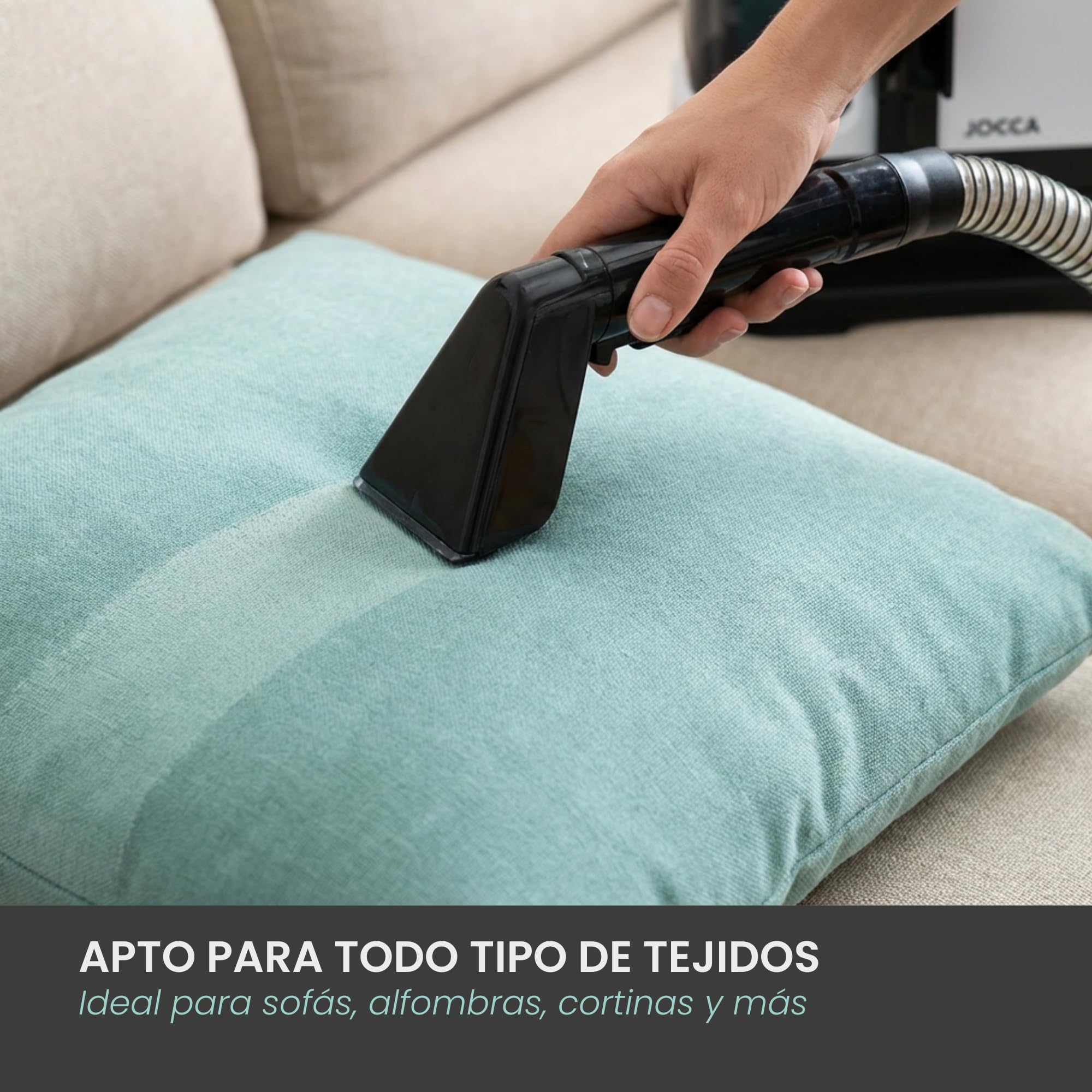 JOCCA - Aspirador de tapicerías con limpieza profunda por agua y vapor | Potente succión 12Kpa | Doble depósito 1800ml | Para sofás, alfombras, colchones | Compacto y ligero