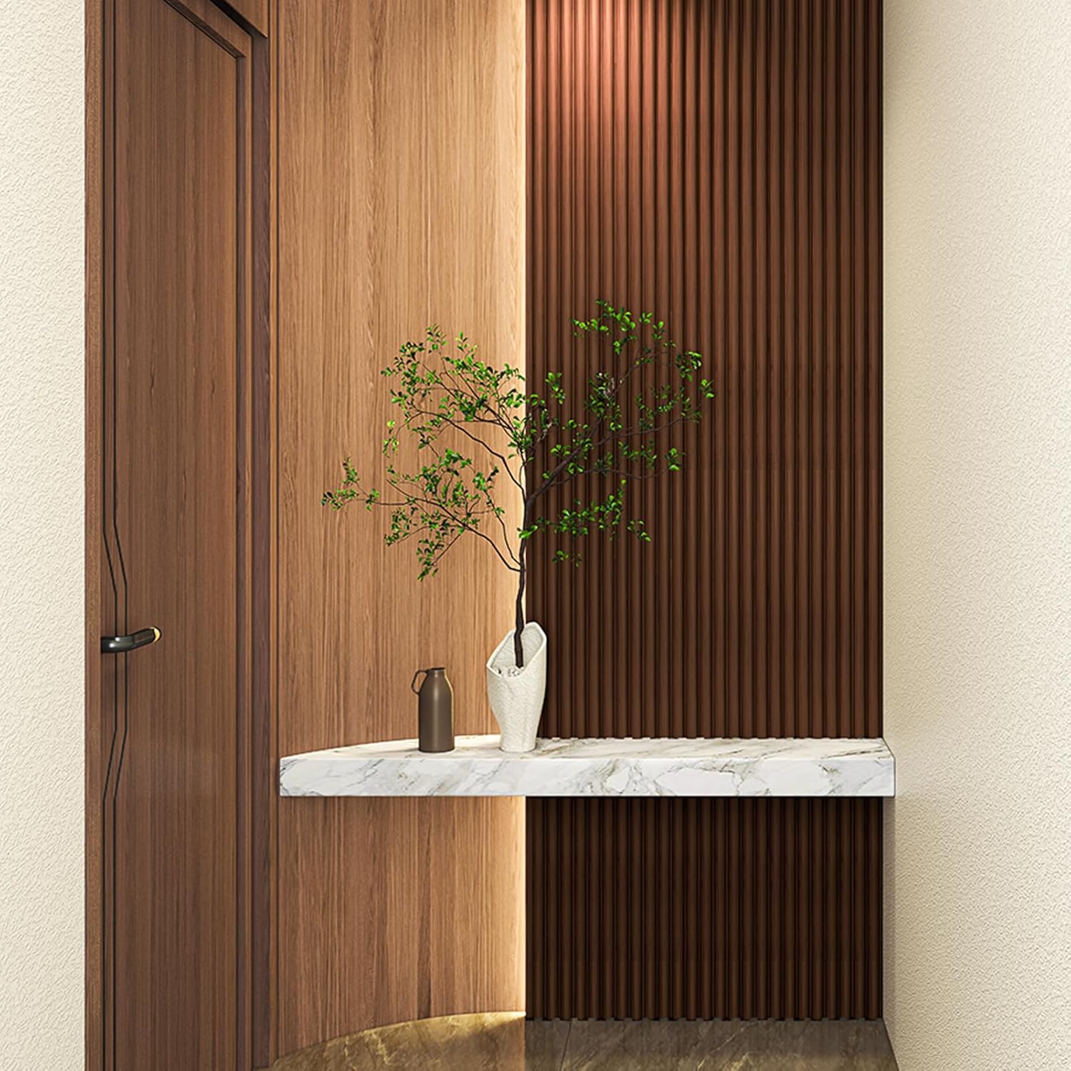 Art3d Fluted Wood Panel - 108 x 5.7 x 0.7in for Wall & Ceiling, Beaded Accent Molding for Home Decoration, Pack of 8pcs + 1pc End-Trim, Beaded Walnut