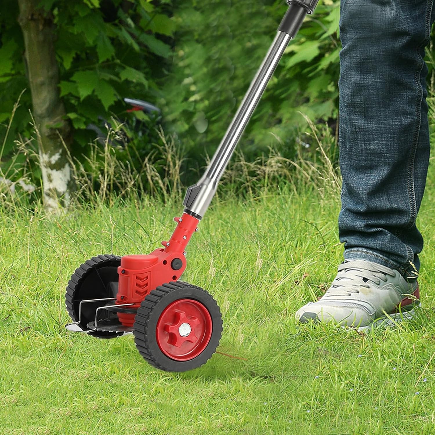 Weed Trimmer, 24V Cordless Weed Wacker, Weed Wacker Battery Powered with 2 x 2.0Ah Batteries, Cordless Electric Weed Lawn Eater Edger, Adjustable Telescopic Shaft, Pole Saw, Hedge Trimmer Re