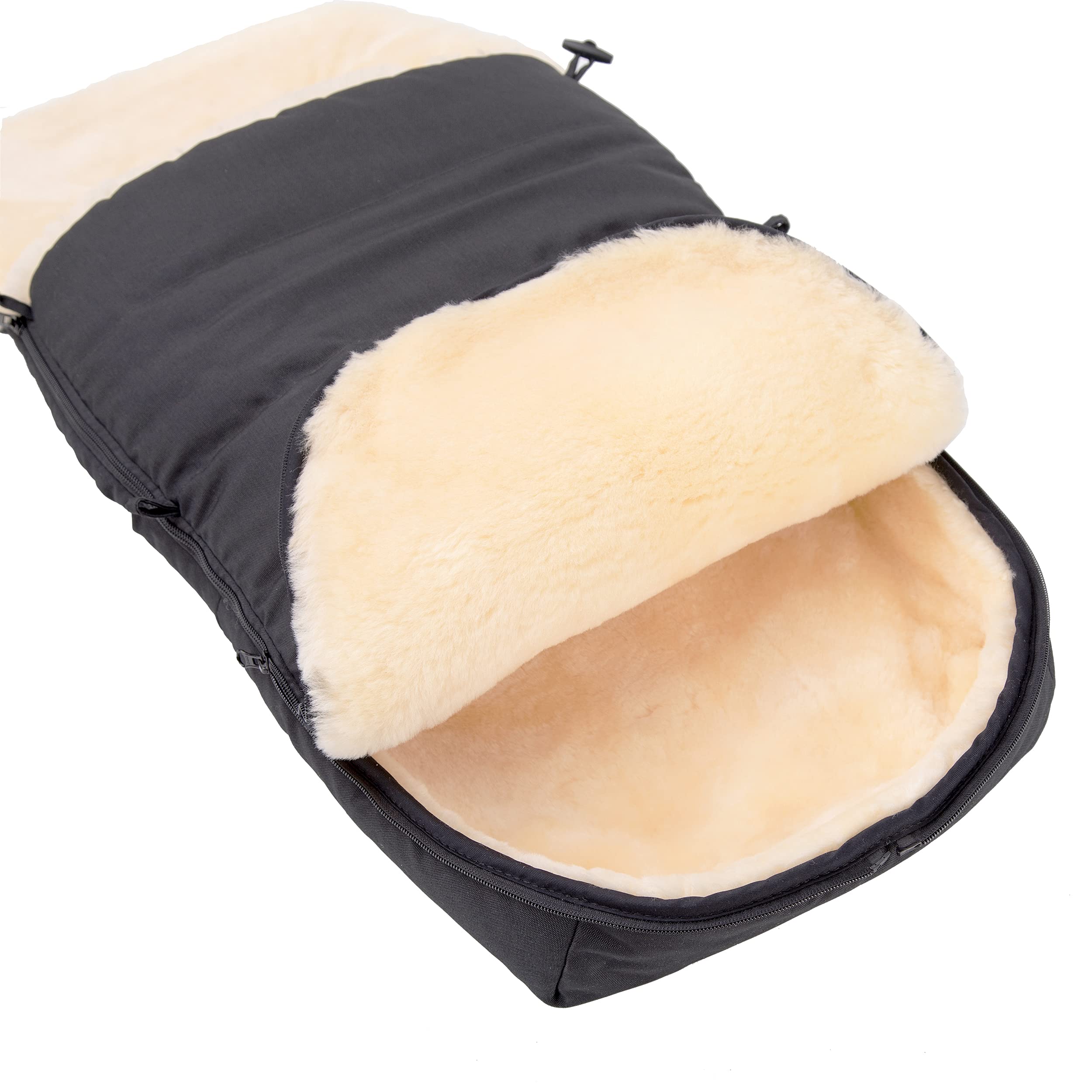 Saco de Abrigo para bebé de Piel de Cordero, para Cochecito, Saco de Abrigo para Cochecito, Resistente al Viento y al Agua, con Cremallera Completa, curtida médicamente 90 x 50 cm (Negro)