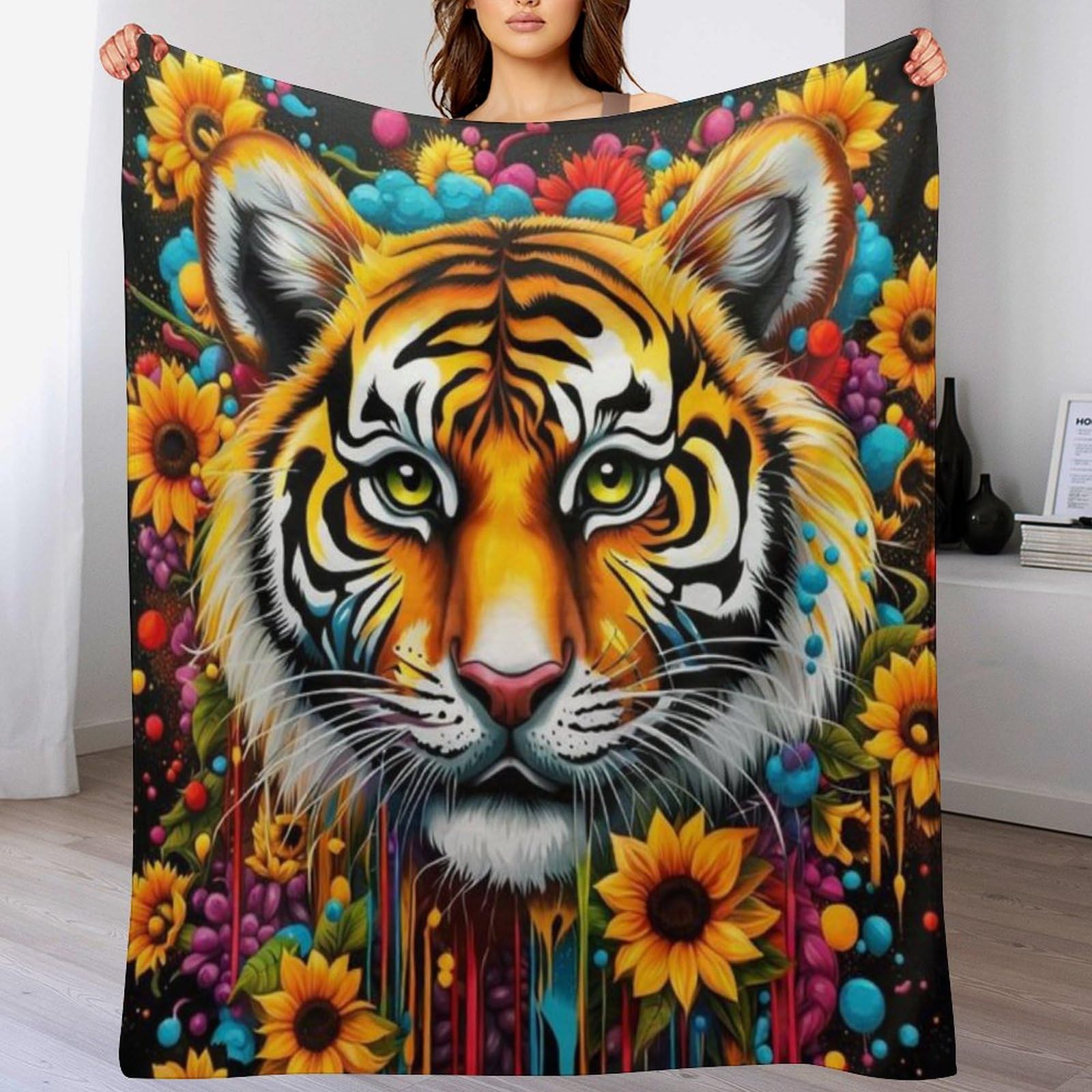 Manta de tigre de franela 100x130 cm para sofá y sillón multifuncional
