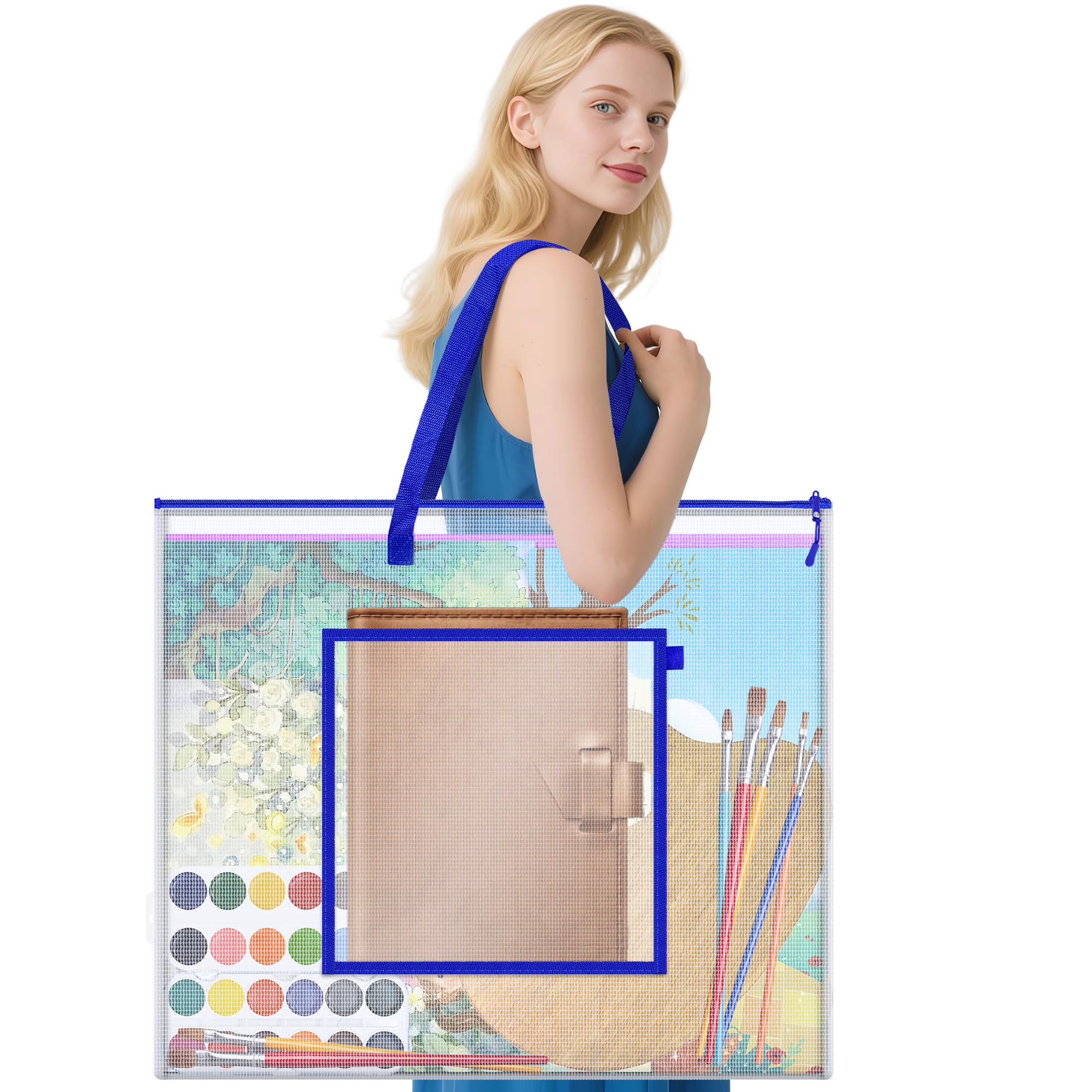 AKAYOK Large Poster Storage Bag, 25" x 19" Art Portfolio Bag with Pocket for Poster, Cutting Mats, Scrapbook, Keepsake - Waterproof Art Bag for Classroom Home Office Outdoor