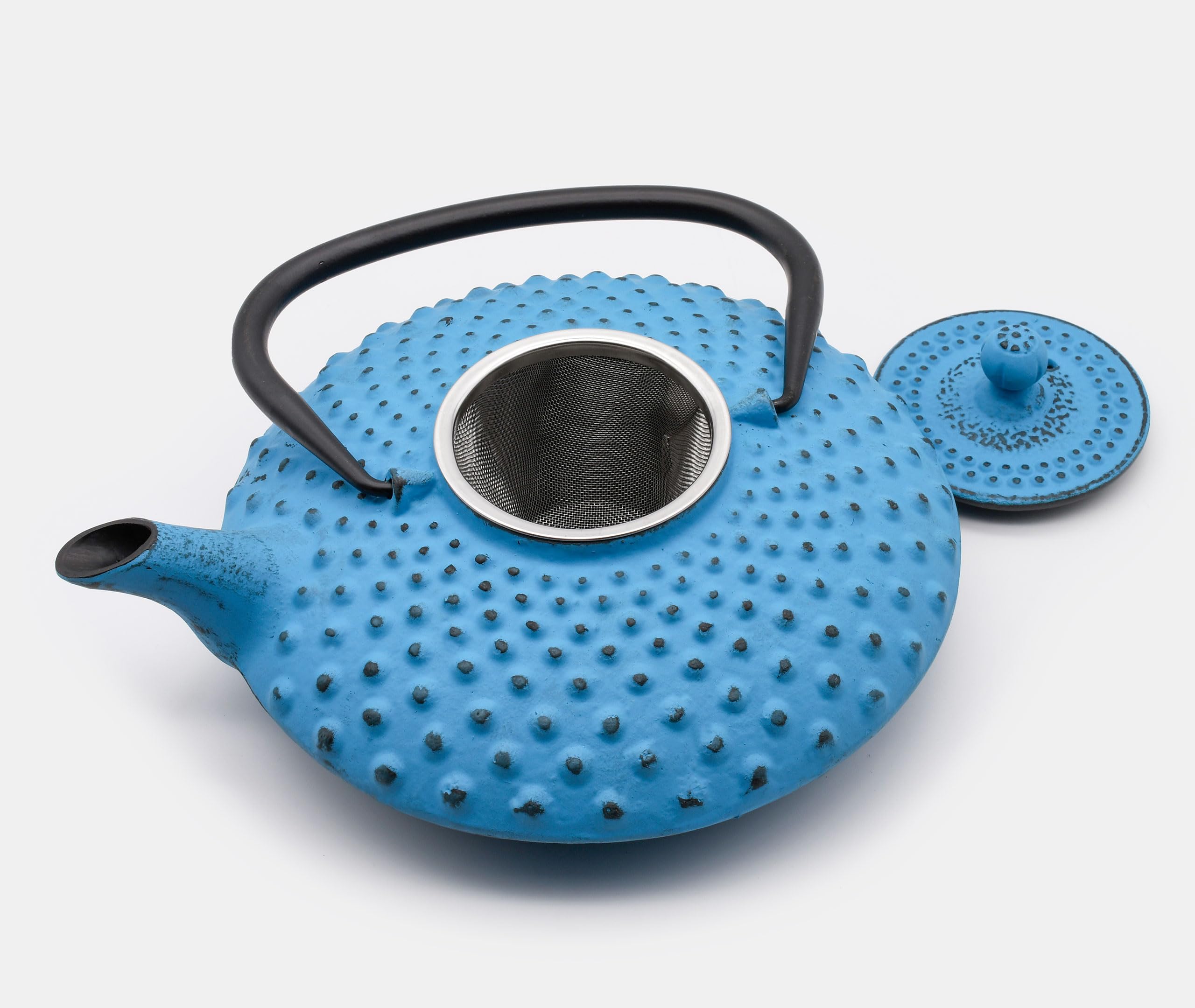Zen Minded Théière Traditionnelle Japonaise En Fonte Tetsubin Avec Filtre à Feuilles Mobiles En Acier Inoxydable Pour Thé Vert Et Infusions - 800 Ml Motif Kambin Bleu