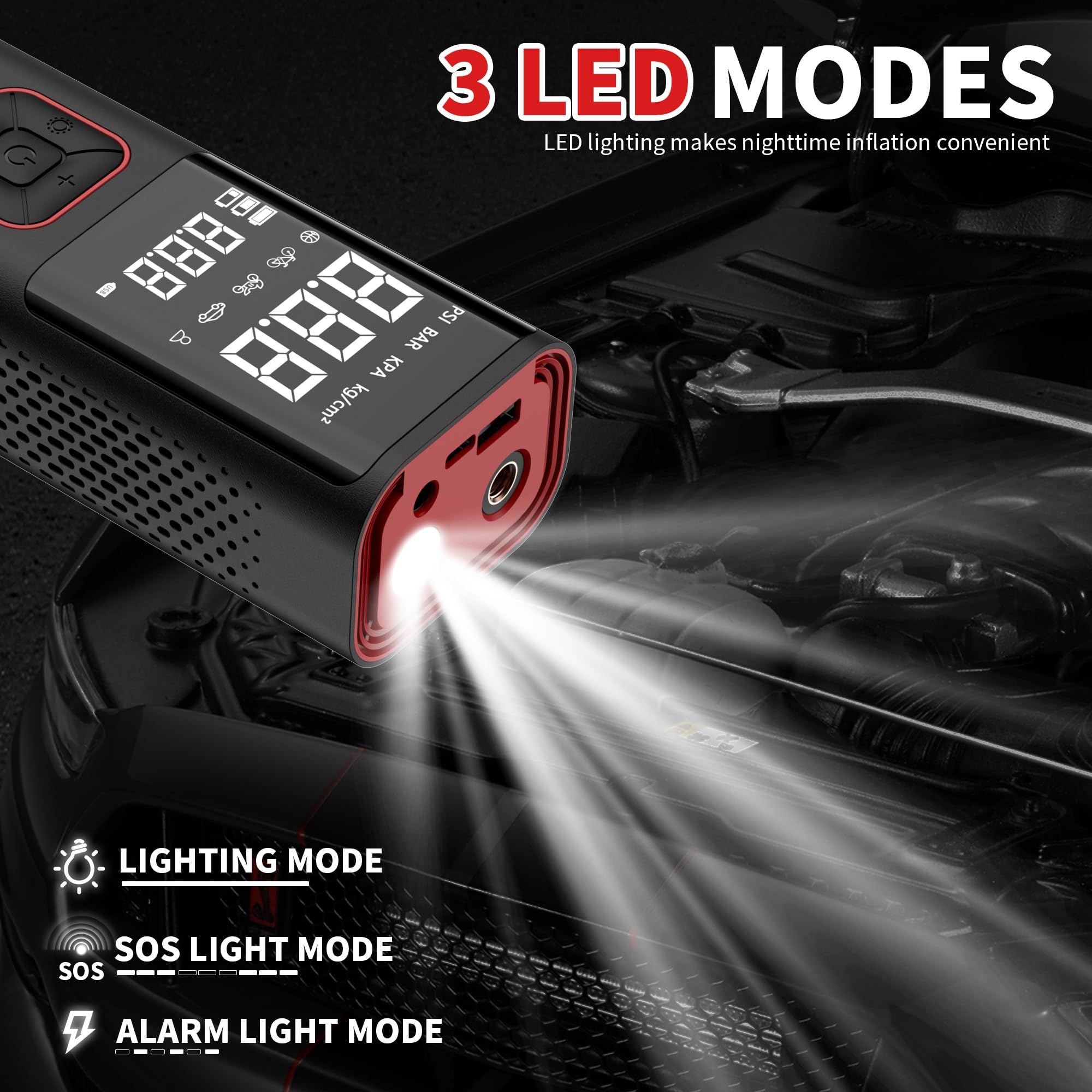 Compressore Aria Portatile, COCCKO 6000mAh e 12V DC Pompa Bicicletta Elettrica,10,3 Bar/150PSI Mini Compressore Portatile con Luce LED, Ricarica USB, per Auto, Bici, Moto, Pallone