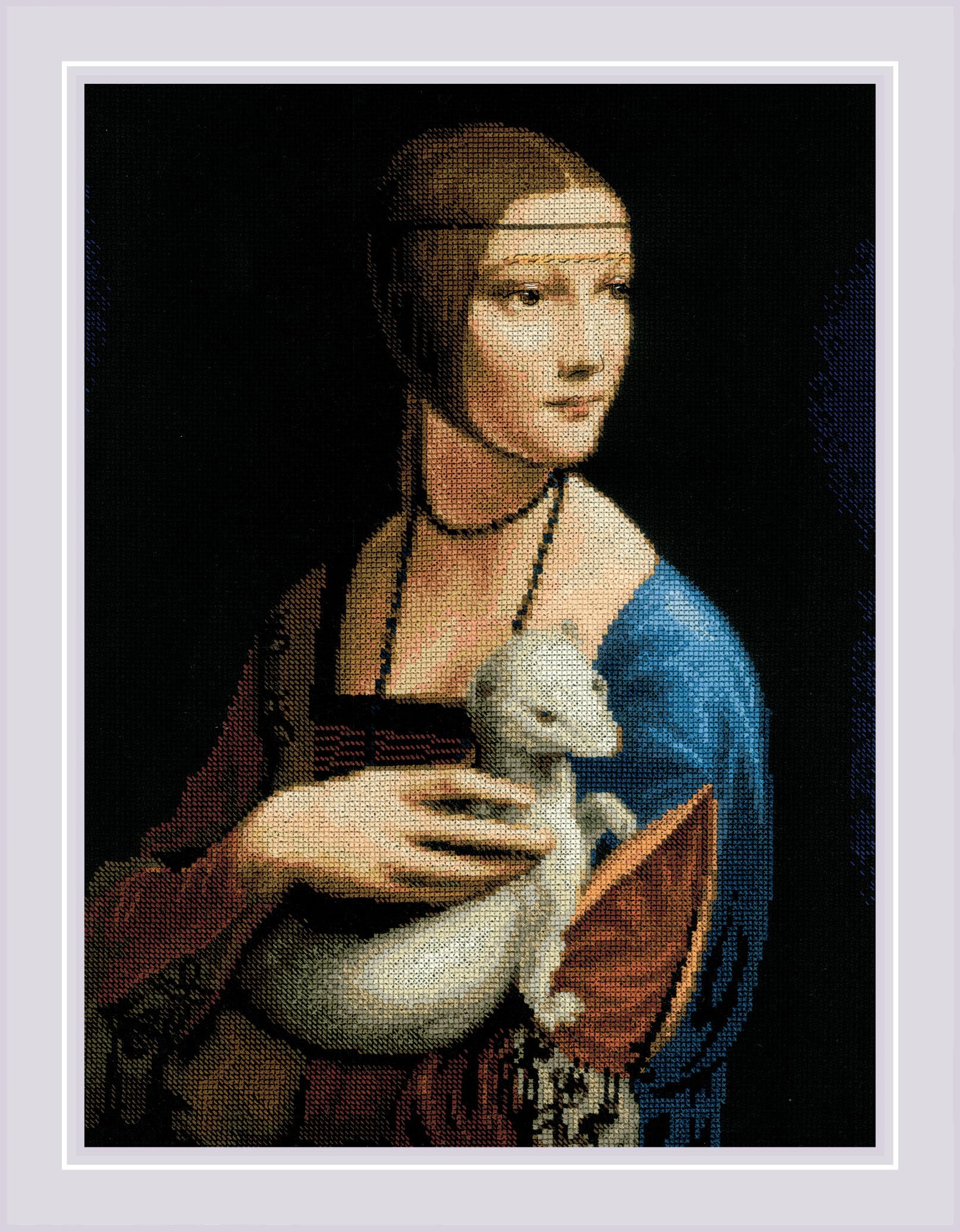 RIOLIS - Dama con l'ermellino secondo L. da Vinci 2222, Punto croce 30x40cm, Punto croce kit da ricamare, Disegni da ricamare, Embroidery kit, Set punto croce, Kit ricamo punto croce