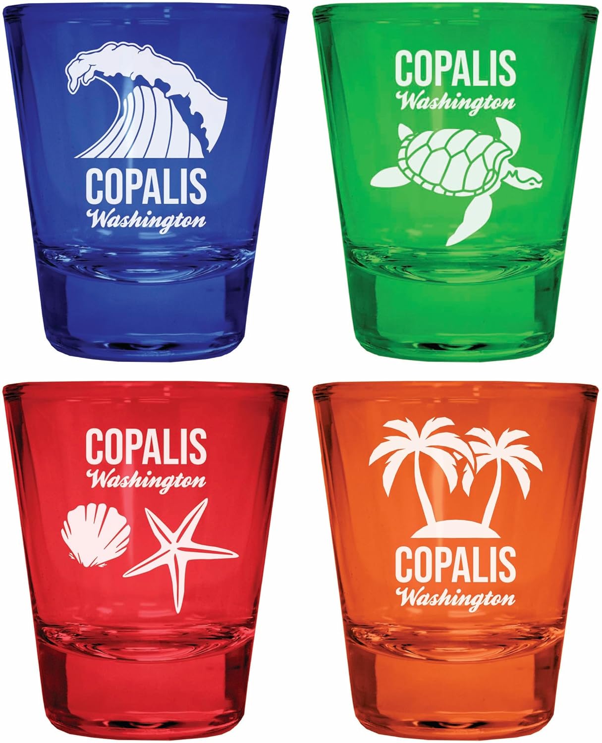 Pack de 4 vasos de vidrio grabados playa multicolor