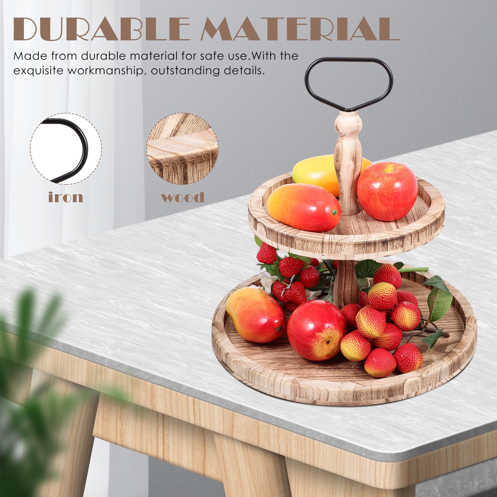 Soporte para Pasteles Doble Nivel Mango, Madera y Hierro