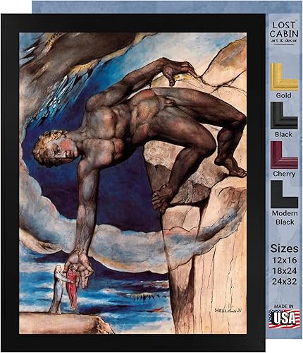 Cabaña perdida Antaeus estableciendo a Dante y Virgil en el último círculo del infierno por William Blake  Impresión en marco plano negro  Regalo de