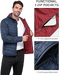 33,000ft Men's Lightweight Packable Insulated Puffer Winter Jacket with Hood, Water-Resistant Down Alternative Puffy Coat