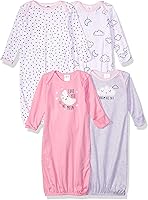 Gerber Baby Girls 4-Pack Sleeper Gowns - 100% Cotton Rib, Breathable, Open-Bottom for Easy Diaper Changes