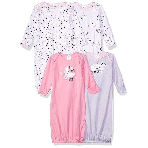 Gerber Unisex Baby Boy and Girls 4-Pack Sleeper Gown Clouds 0-6 Months