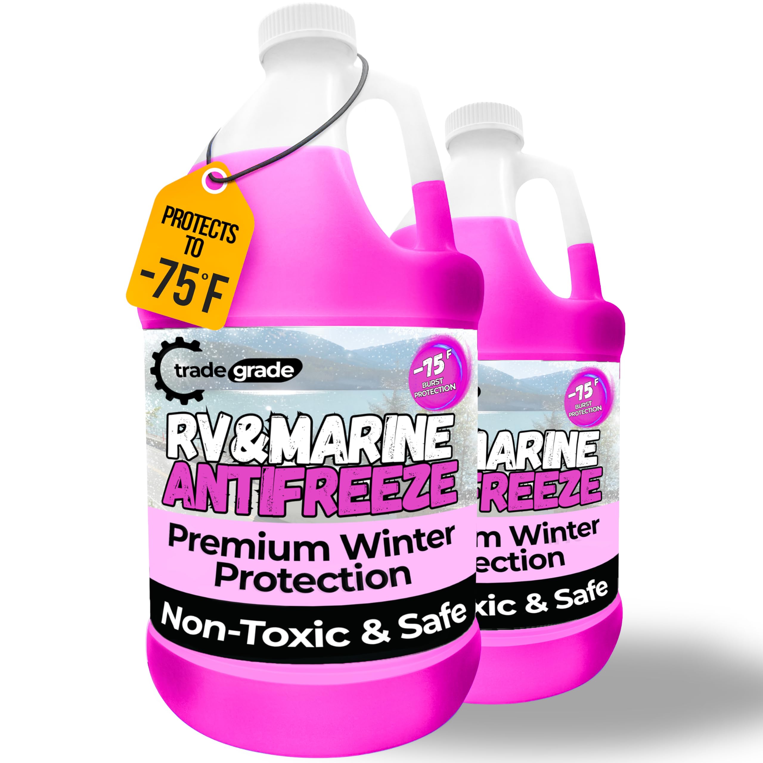 Premium Blend RV Antifreeze for Winterizing – Marine Antifreeze -75°F Freezing Point Protection, 2 Gallon (2-Pack) – Pink Winterizing Fluid for Boats, Pools, Spas, Campers, Vacation Homes