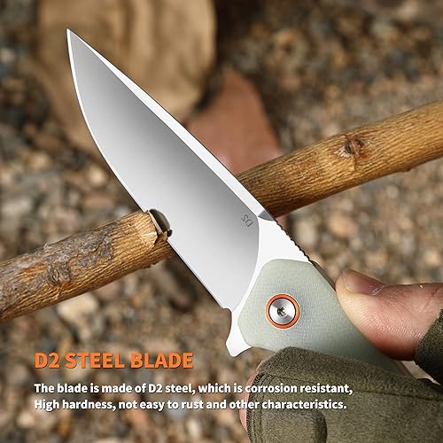 Miniatura 5 de SUMACO Bolsillo plegable para cuchillos para hombres, cuchillo táctico G10, mango EDC cuchillo D2, hoja de acero para campamento, pesca al aire