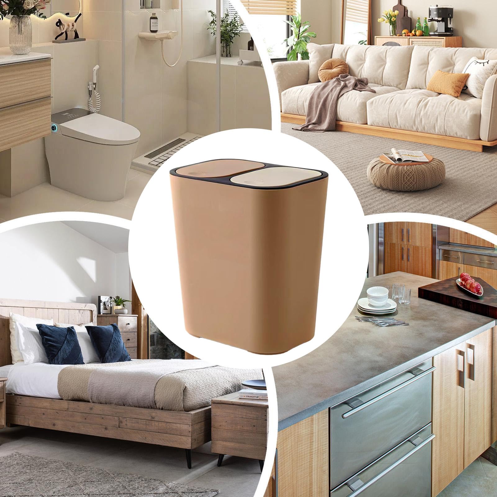 Pattumiera a doppio scomparto, con contenitore di riciclaggio integrato, 18 l, con coperchio a pressione, per cucina, lavanderia, ufficio, sala da pranzo, camera da, garage, esterno, patio