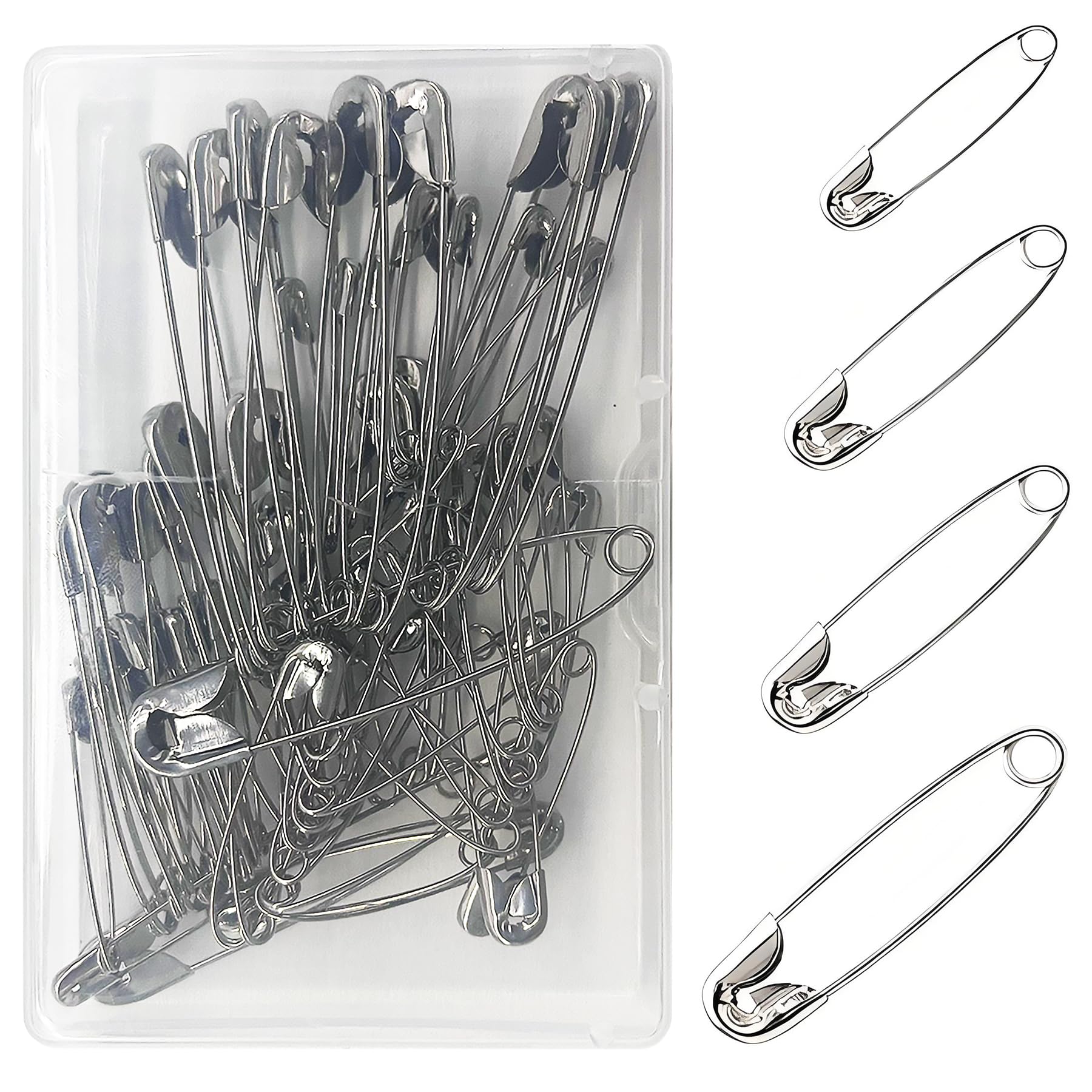 60 Pezzi in 4 Misure Spille da Balia,Spilla da Balia Placcata in Nichel,Adatto per Cucire Abiti Artigianali,19mm,22mm,28mm,38mm(Argento)