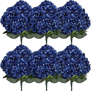 Navy Blue Large Hydrangea Artificial Flowers Bulk, 6 PCS, 54 Heads