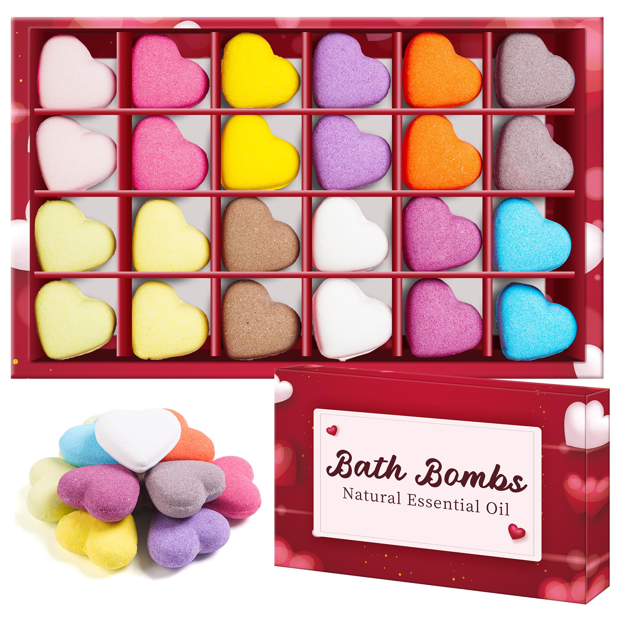 24pcs Bombe da Bagno Set Regalo, Oli Essenziali Biologici Naturali Vegani, Incartato Singolarmente Regali di Bellezza Spa Bomba per Ragazza Bambini Moglie Compleanno San Valentino Festa della Mamma