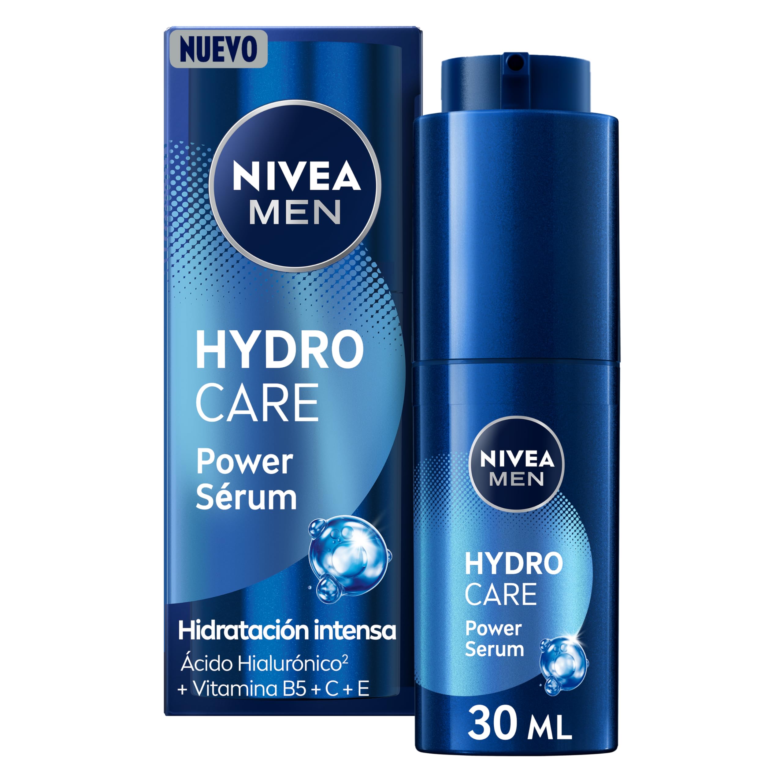 NIVEA MEN HydroCare Power Serum 30 ml - Sérum de Hidratación Intensa con Efecto Prolongado 72h - Protege de la Sequedad - Con Macro y Micro Ácido Hialurónico, Vitaminas B5, C y E - Todo Tipo de Piel