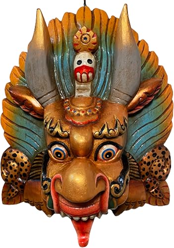 Himalayan Craft Cheppu - Escultura de pared, budismo de madera individual, Cheppu antiguo, comiendo serpientes naga, máscara de madera para colgar