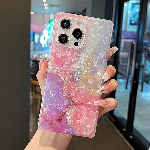 Jmltech Edge Case for iPhone 15 Pro Max Clear Silicone Phone Cases Pink Purple | Cute, Marble, Girly, Flexible, Shockproof, Luxury, Protective