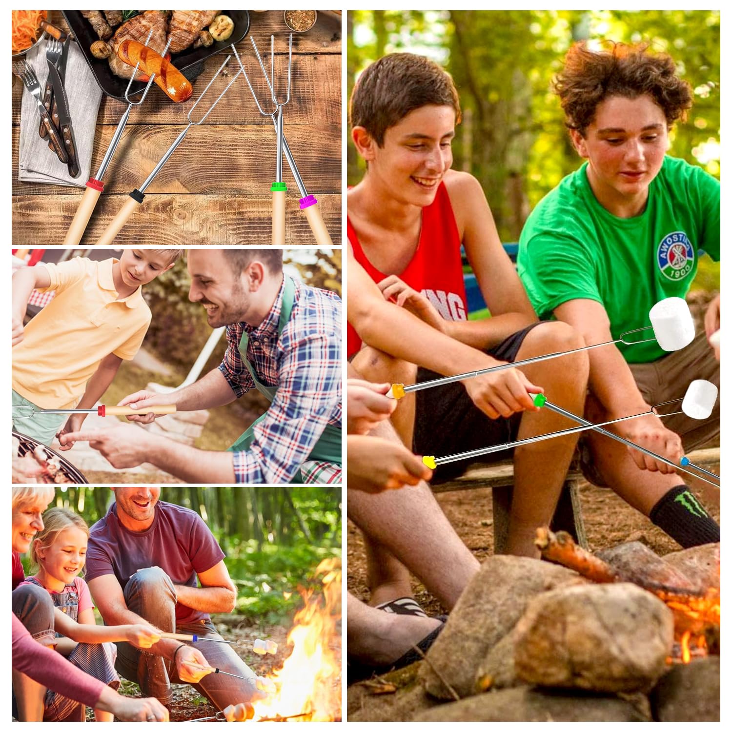 Marshmallow Spiedini telescopici, 8 Pezzi Bastoncini per arrostire Marshmallow, Forchettone Barbecue Spiedini Acciaio Espandibile 31-81cm, Forchette per Tostare Marshmallow, per Campeggio Falò