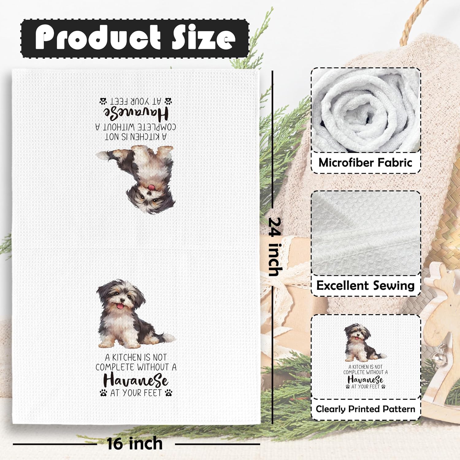Havanese Kitchen Towels - Havanese Gifts Dish Towels,Dog Mom Lovers Gifts Decorative Absorbent Dishcloths Hand Towel Set of 2 for Kitchen Decor 16x24 Inches - Image 6