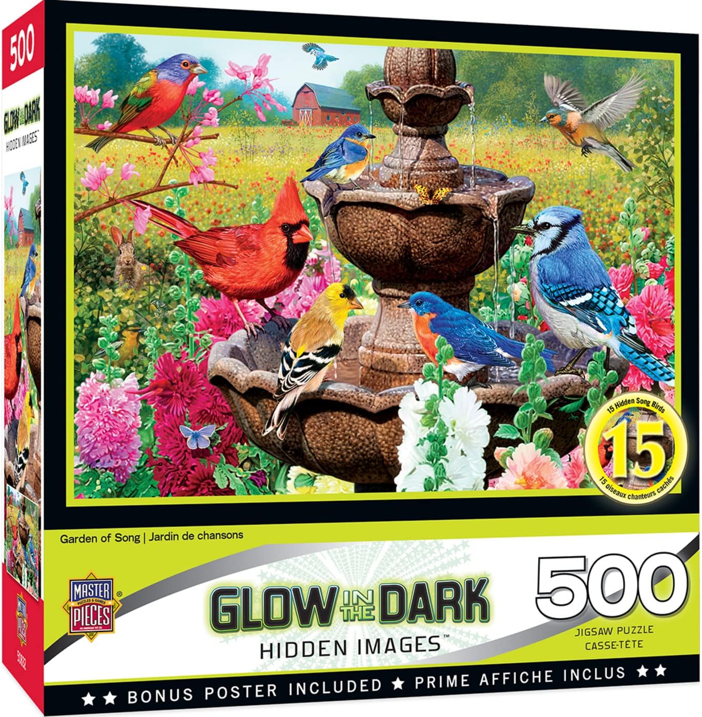 MasterPieces - 500 Piece Jigsaw Puzzle, Glows in The Dark, Hidden Images, Garden of Song, Fun for Adults, Family, Kids, 15" x 21"