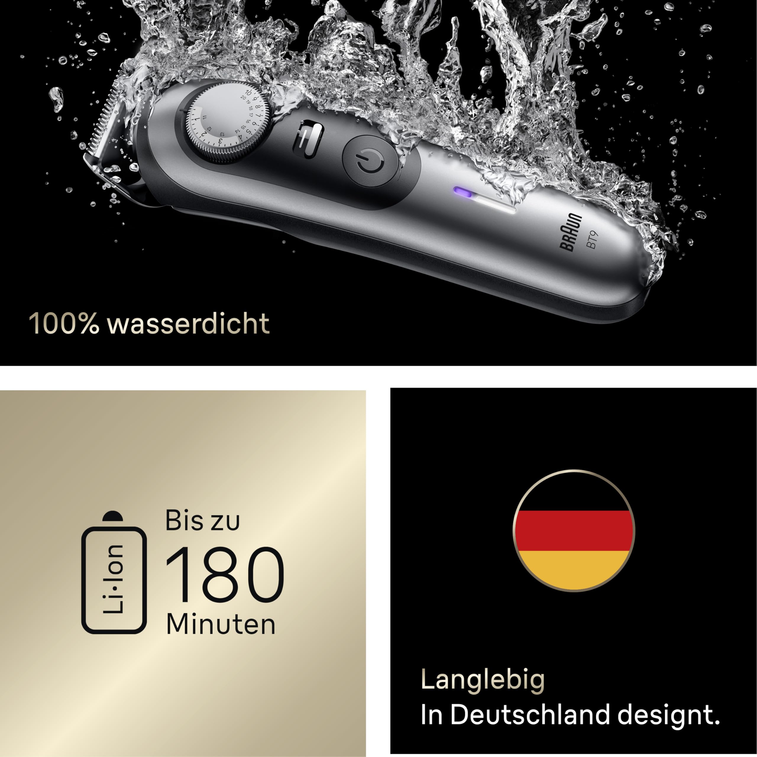 Braun Barttrimmer Series 9, Kabelloser Bartschneider Herren, BT9545, Chrom - Bart Rasierer mit 52 Längen, Trimmer mit 180 Min. Akku, Wasserdicht, Inkl. 10 Barber-Tools, Lebenslang Ultrascharfe Klinge