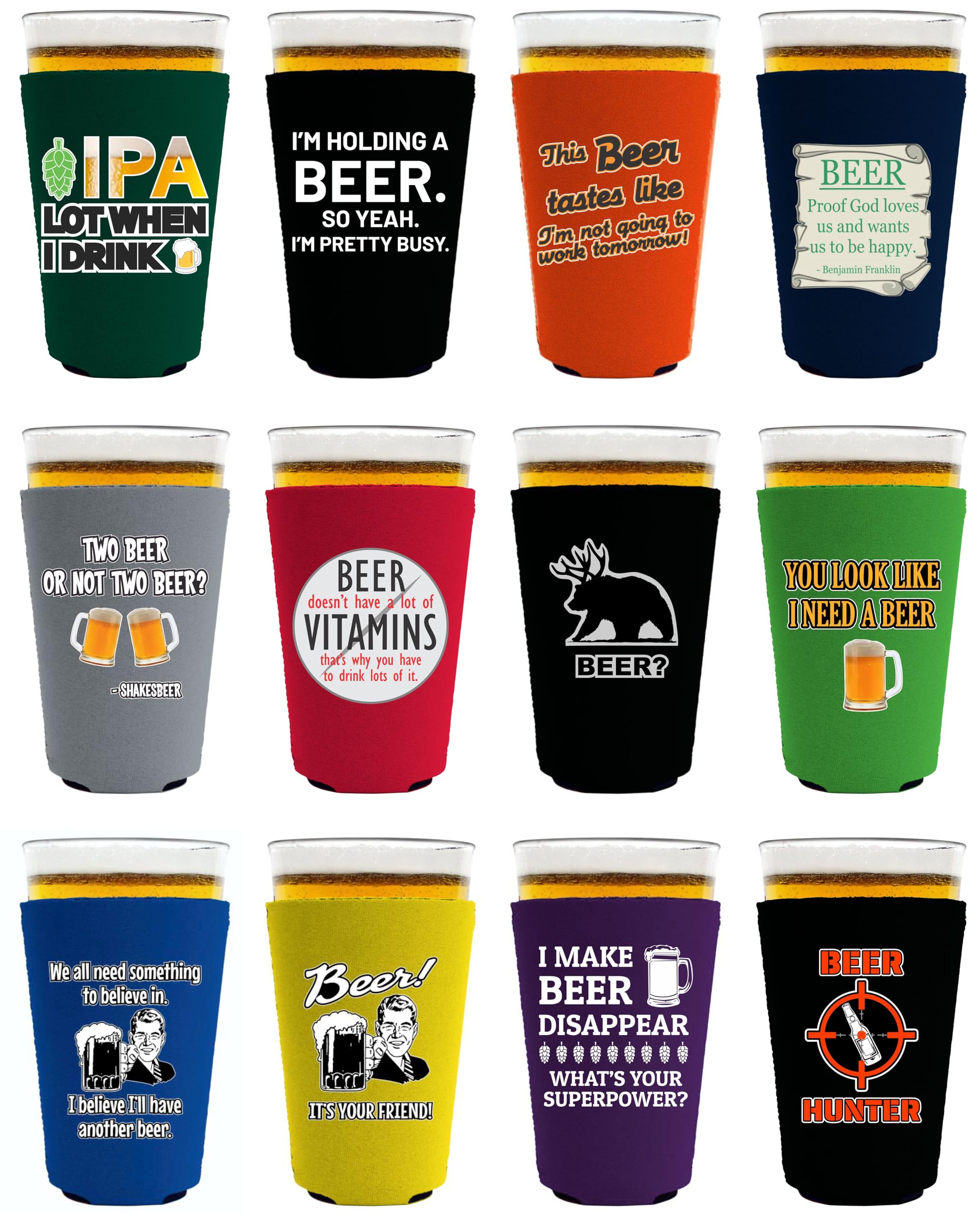 Beer Jokes Funny Pint Glass Coolie Designs 12 Pack ...