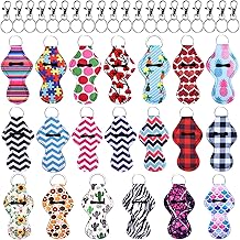 Duufin 20 Pieces Chapstick Holder Keychains with 20 Pieces Metal Clip Cords for Chapstick Tracker and Safeguard