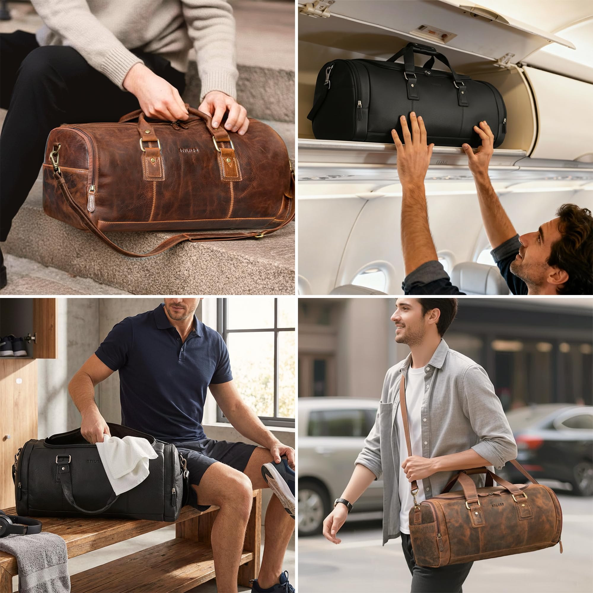 STILORD Salvador Bolsa de Viaje Hombre de Cuero con Compartimento para Zapatos Duffle Bag 30L – Pequeño Equipaje de Mano Travel Bag Piel Autentica para Viaje y Deporte Color:Negro