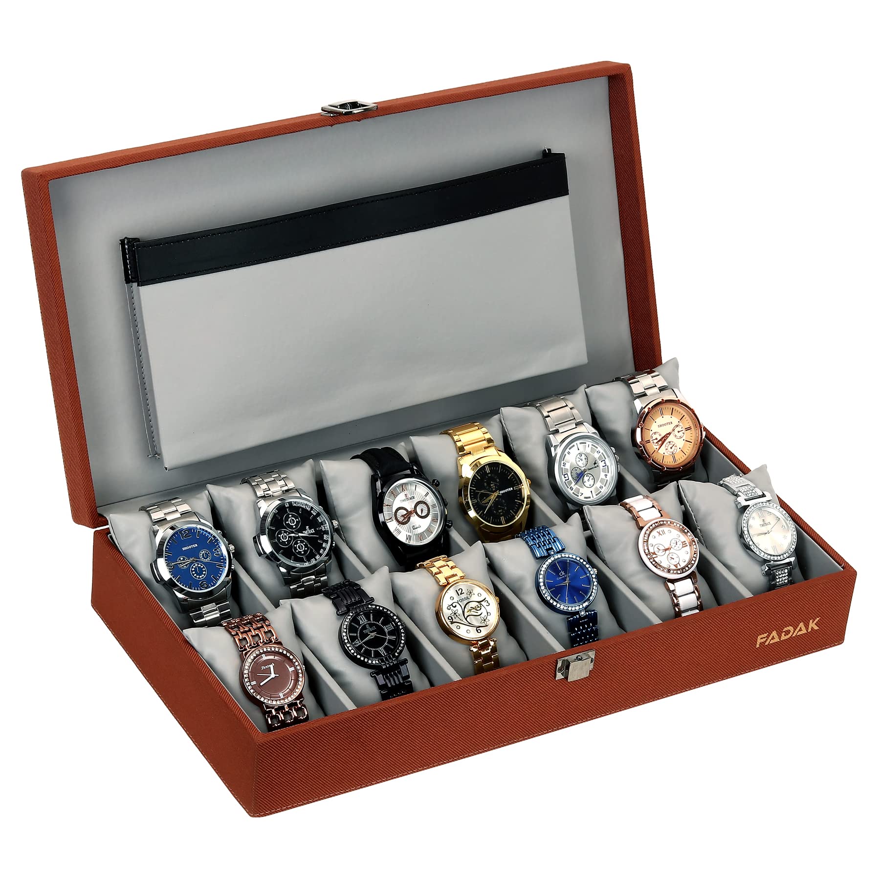 FADAK Present Watch Organizer Watches Storage Case, for Men and Women in 12 Slots of Luxury Watch Box- (Brown)