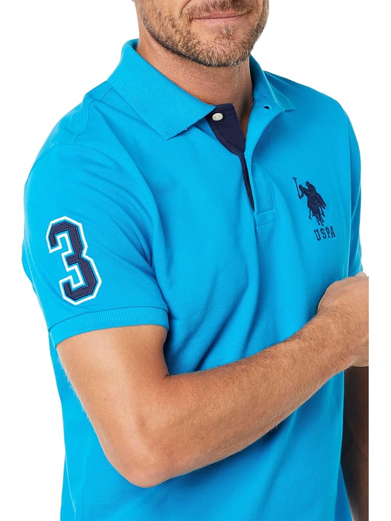 U.S. POLO ASSN. Slim Fit Big Horse Polo with Stripe Collar