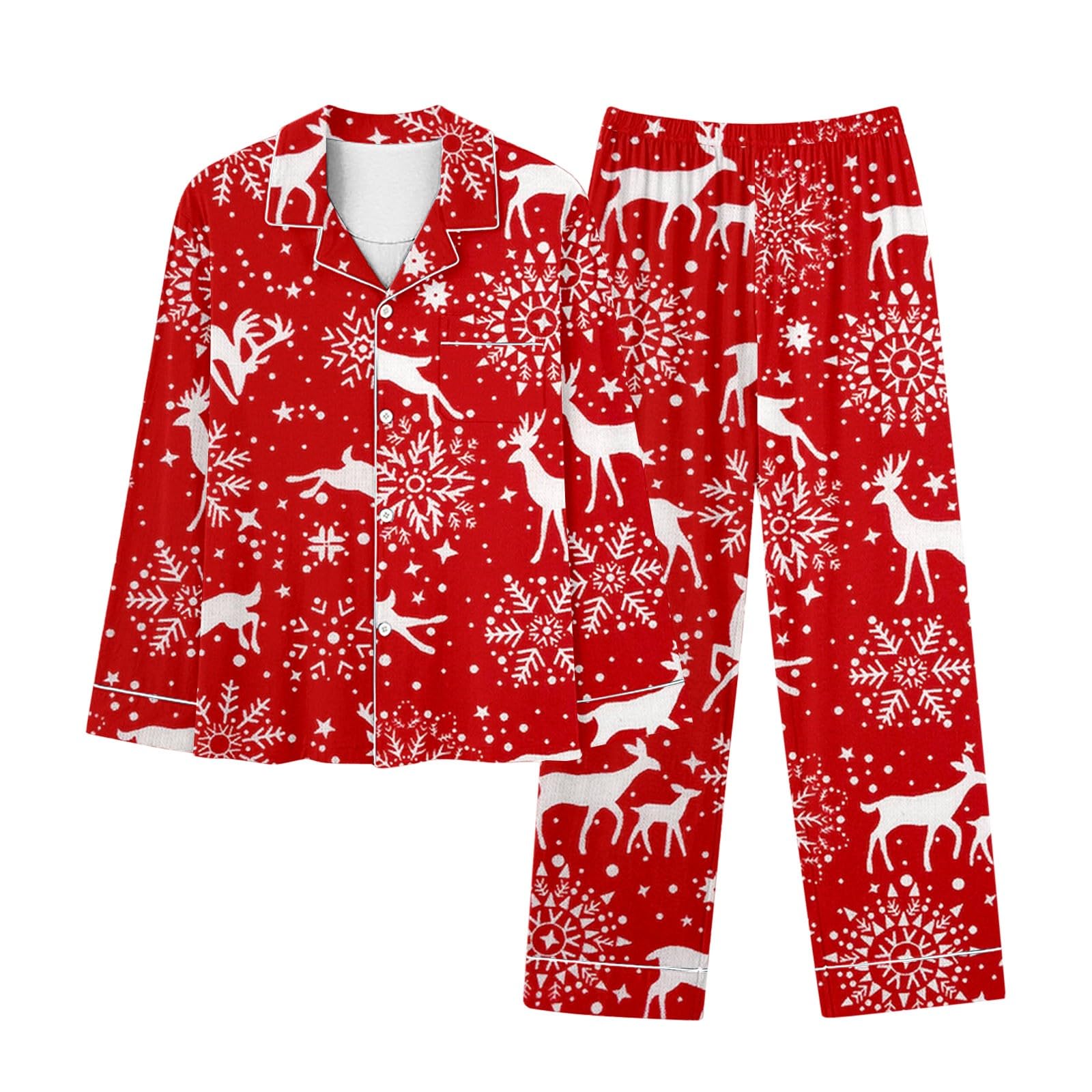 Pigiama di Natale Donna,Pigiama Donna Cotone Leggero Pigiama con Stampe Autunnali E Invernali da Donna, Pantaloni Lunghi, Set da Notte Morbidi E Comodi, Scollo A V, Abbigliamento da Casa,