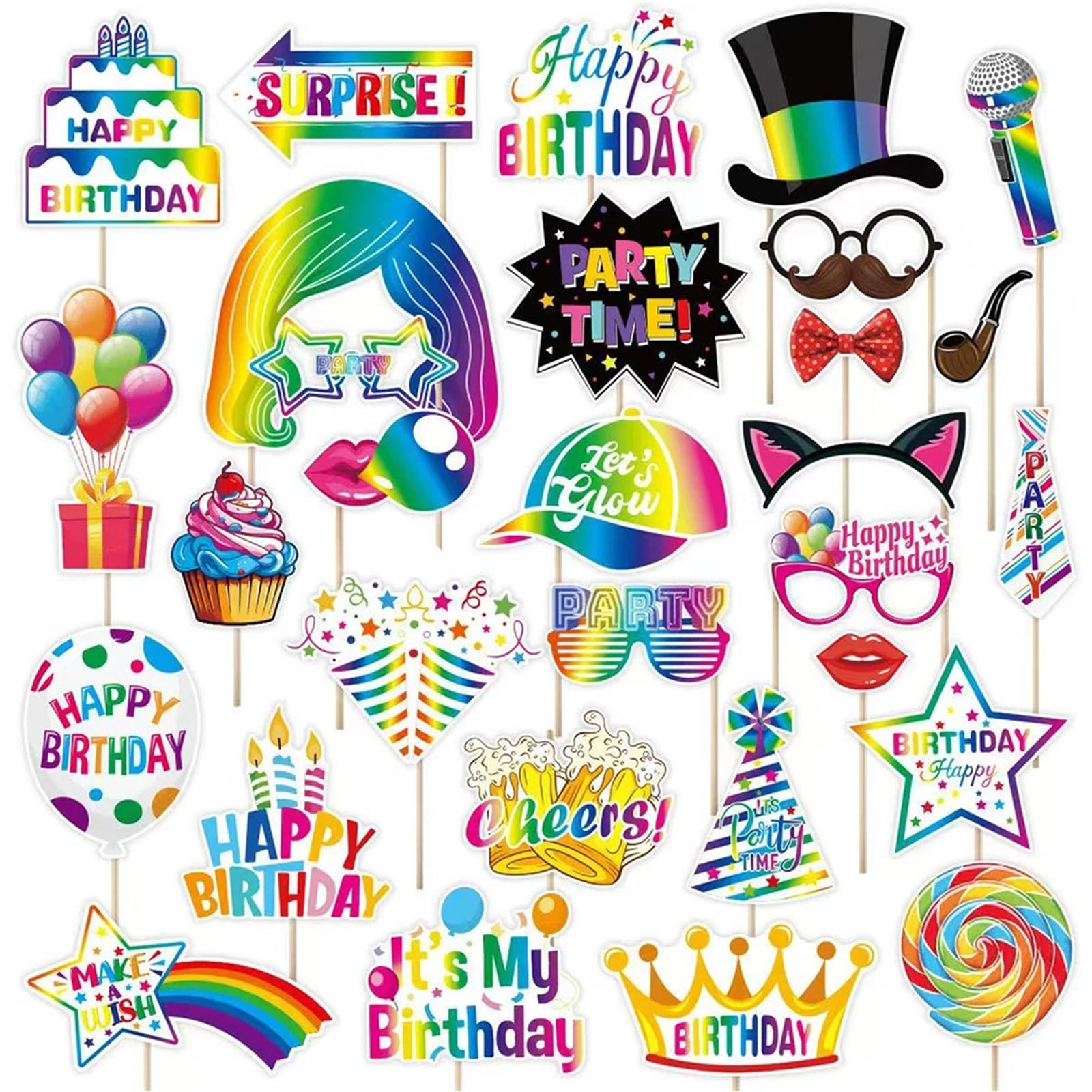 30Pcs Funny Paper Photo Props Set for Birthday Party Decoration - Handheld Photography Accessories