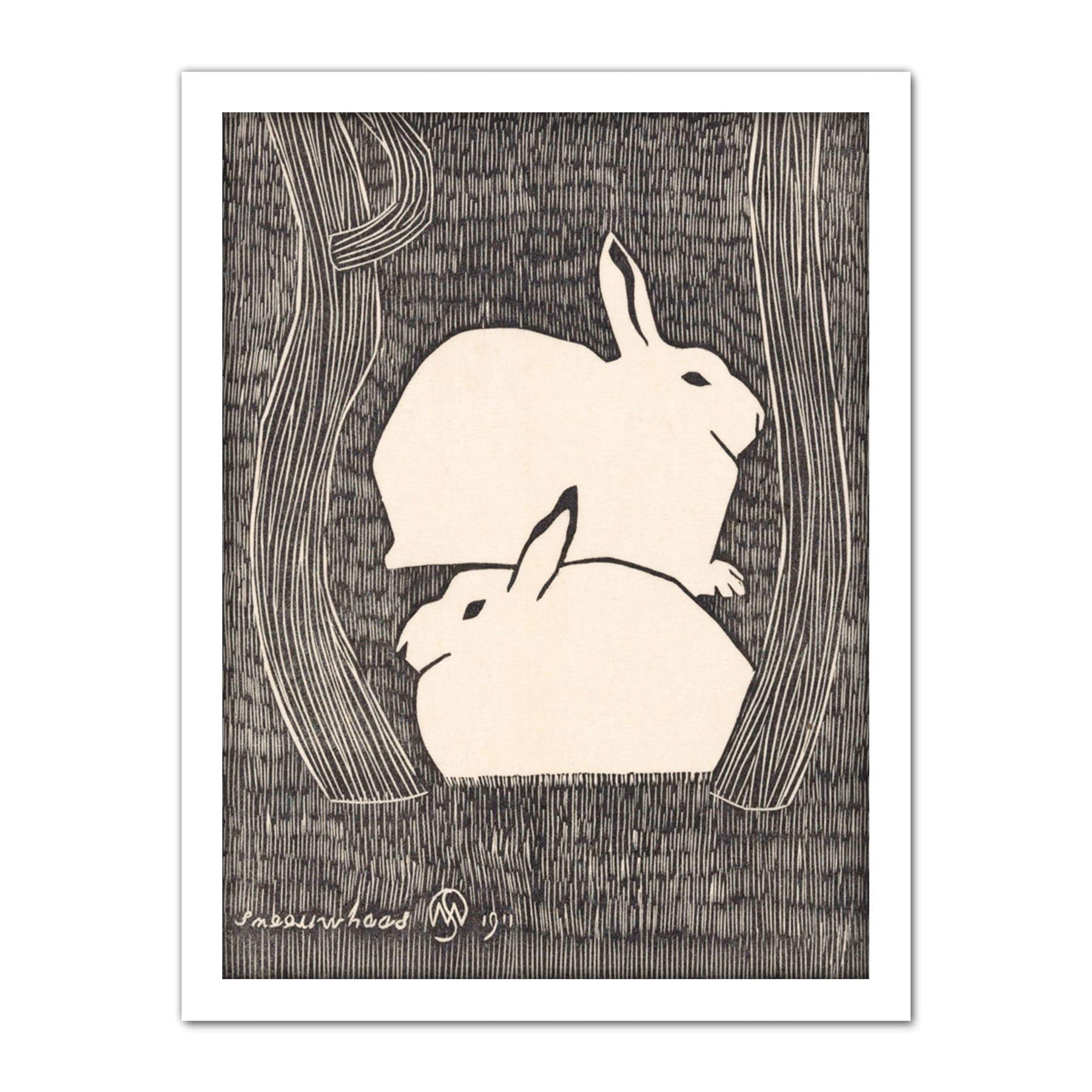 Artery8 Samuel Jessurun De Mesquita Two Snow Hare Artwork Framed Wall Art Print 18X24 Inch