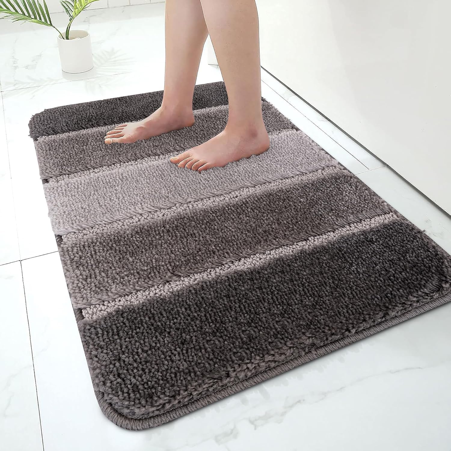 Paradise Products Bath Mat Non-Slip Bathroom Mat Super Absorbent Water, Washable rug Bath Mats, Soft Thick Microfiber Absorbent Bathroom Carpet Floor Mat (Charcoal/Grey, 40x60, Rectangular, Striped)