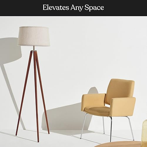 Miniatura 6 de Brightech Emma - Lámpara de pie LED, lámpara alta con patas de madera, lámpara de pie moderna de mediados de siglo para lectura de dormitorio,