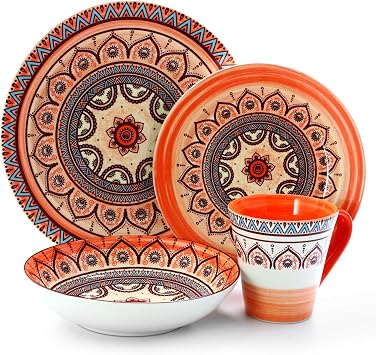 Elamas Zen Rust Mozaik 16 Piece Stoneware Dinnerware Set with Service for 4 Guests