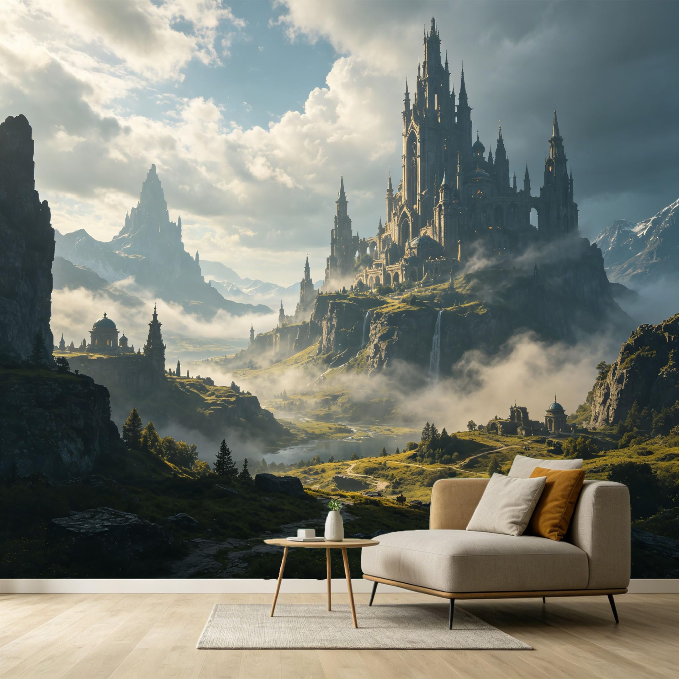 Custom Size Wall Murals Gothic Castle Mountain Landscape 3D Trompe L'Oeil SelfAdhesive Wall Fabric Removable Large Wallpaper for Photo Living Room