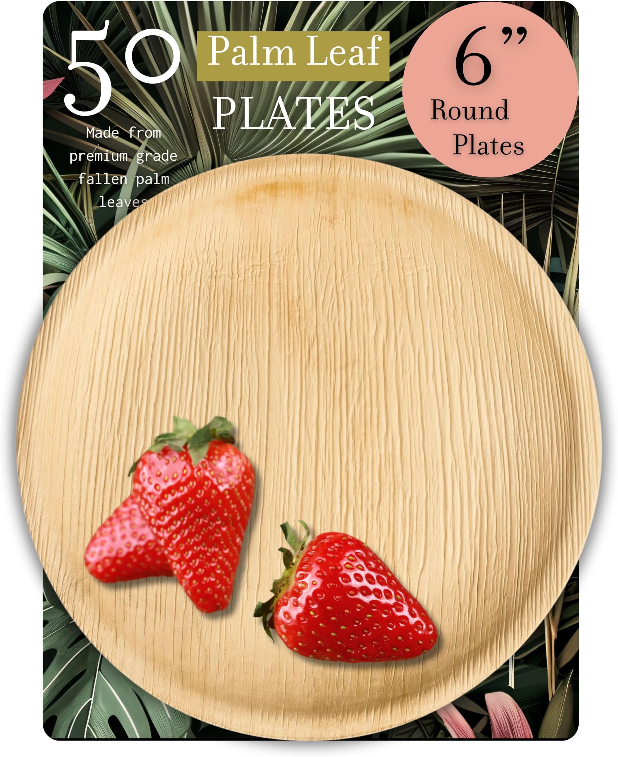 brheez Palm Leaf Party Plates 50 Pack - 6 Inch Eco Friendly Compostable & Biodegradable โ Elegant Bamboo Look Disposable Party Plates Heavy Duty Environmentally Friendlier than Paper Plates
