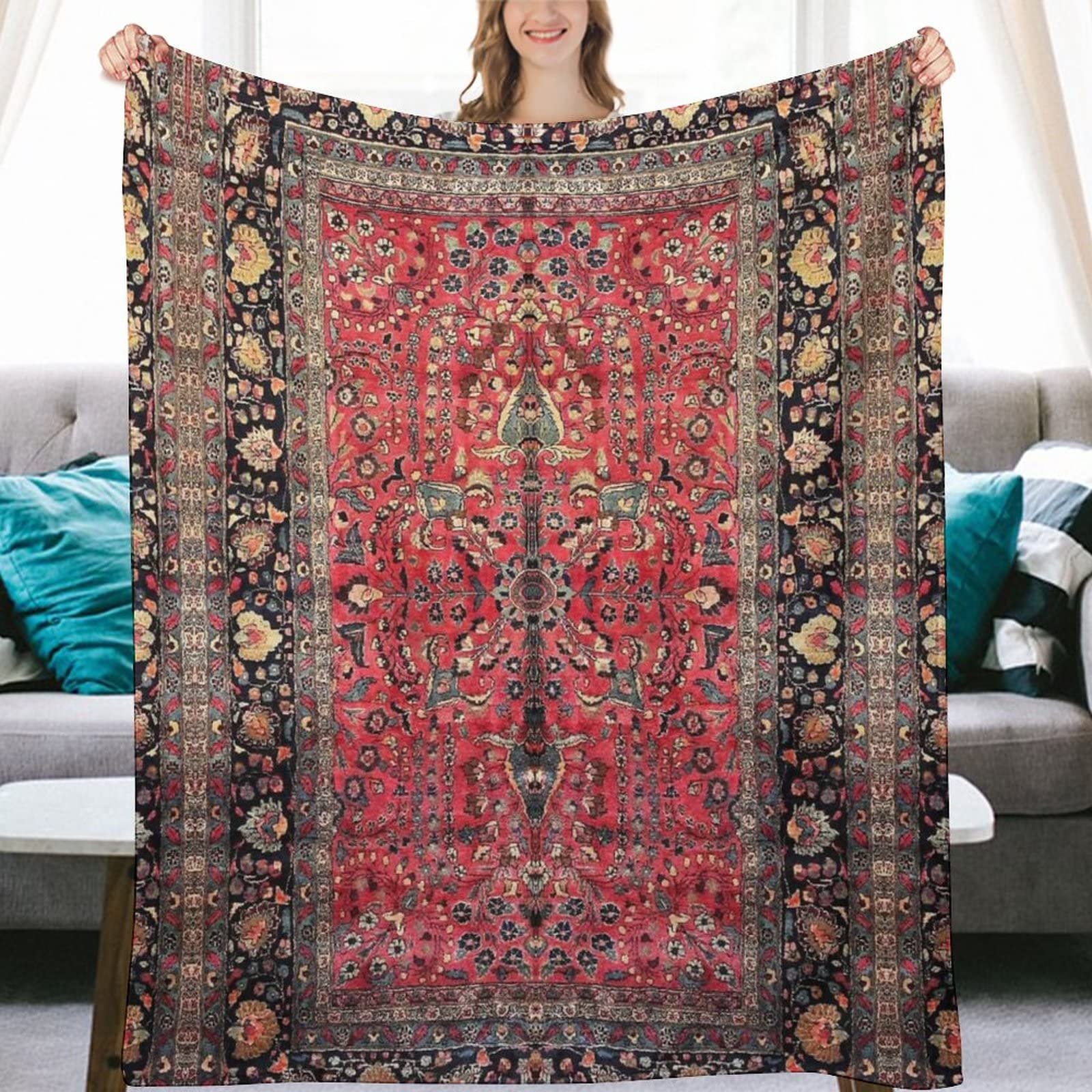 ラグ・カーペット guam rug blanket Amazon.com: Antique Persian Red Rug Flannel Fleece Throw Blankets