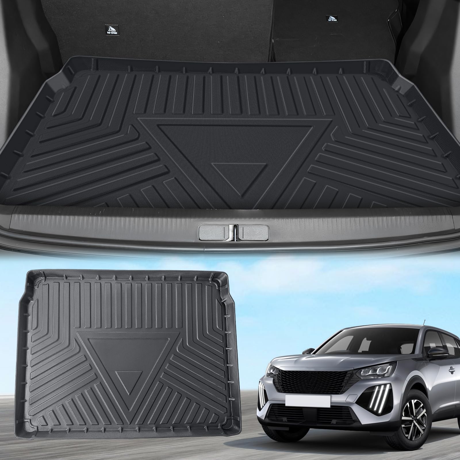 ECOZEN Vasca Baule per Peugeot 2008 2020-2026 3D Specifica In TPE superiore Proteggi Bagagliaio auto, Peugeot 2008 Tappetino del bagagliaio bordino rialzato, resistente impermeabile, tutte le stagioni