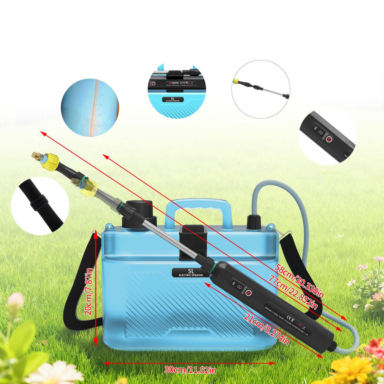 Spruzzatore da Giardino a Batteria Ricaricabile Tramite USB 2200mAh Funzione Automatica Continua Spruzzi per irrigazione dal Design Confortevole con Impugnatura