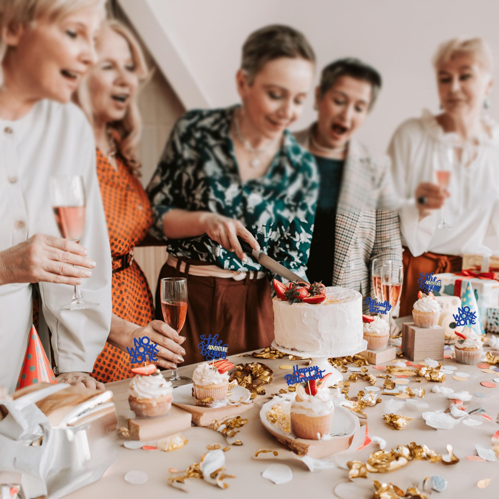 10 Cupcake Topper ‚Happy Retirement‘ – Glitzernde Kuchendekoration Für Ruhestands-Party, Inkl. Zahnstocher