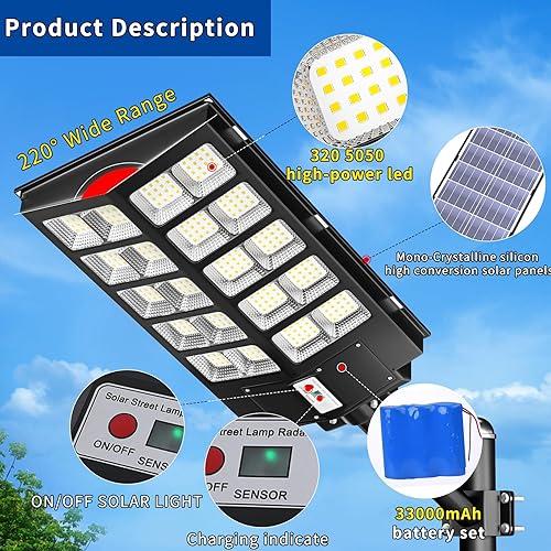 Miniatura 2 de Ofuray Of-6000W Luces solares de calle al aire libre, 400000 lm, luz solar para calles, luces de estacionamiento comerciales del anochecer al